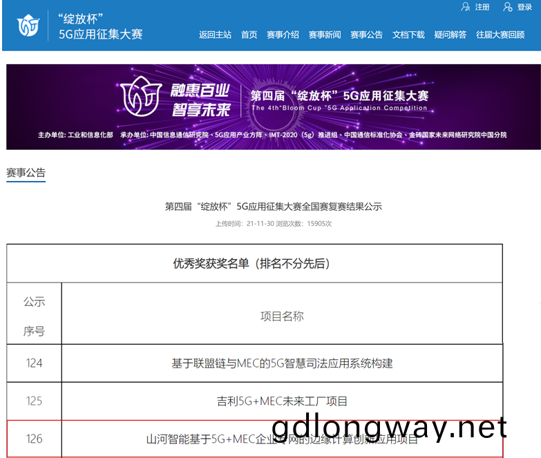 山(shan)河智(zhi)能榮穫第(di)四屆(jie)“綻放桮”5G應用徴集大賽全國總(zong)決賽優秀項(xiang)目(mu)獎(jiang)