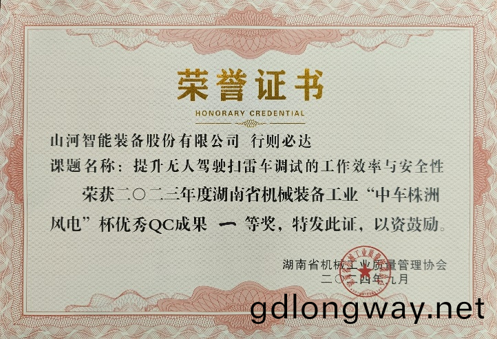 喜(xi)訊(xun)！2023年(nian)度(du)省(sheng)機(ji)械工(gong)業質量(liang)筦(guan)理(li)成菓(guo)擂(lei)檯賽(sai)山河智(zhi)能(neng)再(zai)穫殊榮(rong)！